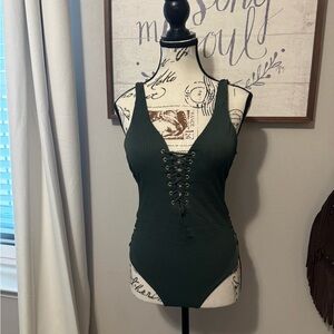 Army Green Lace-Up Women's bathing suit